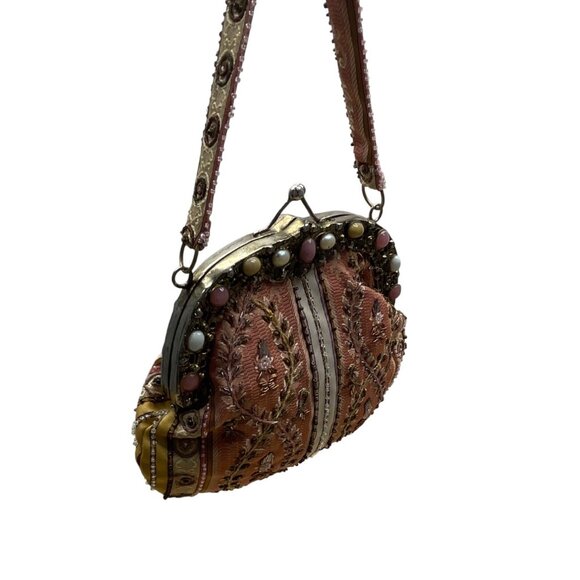 Vintage Christiana Pink Satin Lining Beaded Embroidered Metal Frame Handbag Sz S - Picture 4 of 9